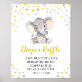 Diaper Raffle Gult Dots Elephant Baby Shower Poster