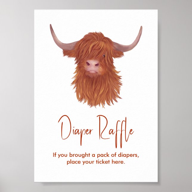 Diaper Raffle Highland Cow Baby Shower Poster (Framsidan)
