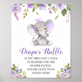 Diaper Raffle Lila Elephant Flicka Shower Poster