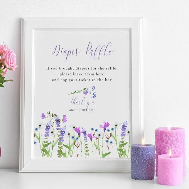 Diaper Raffle Lila WildblomBaby Shower Poster (Baby Shower Diaper Raffle sign from my Purple Wildflower Collection. Order printed or as a printable)