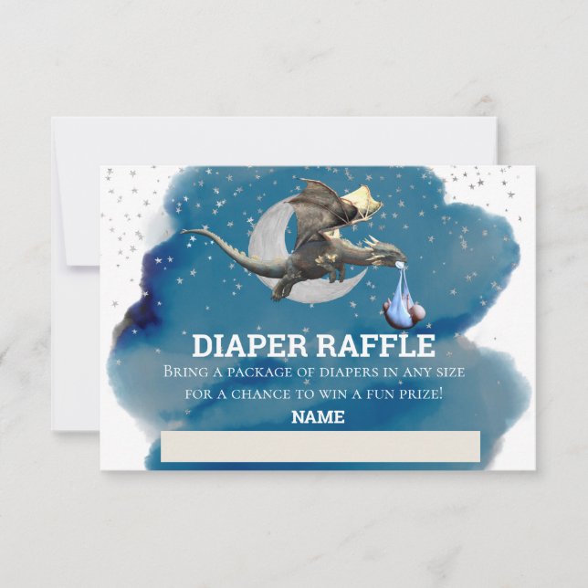 Diaper Raffle Little Knight Dragon Silver Star Inbjudningar (Framsida)