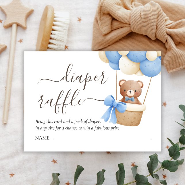 Diaper Raffle | Nalle Balloon Boy Shower Tilläggskort (Skapare uppladdad)