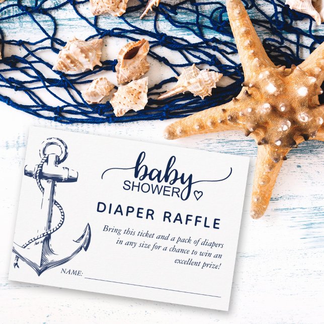 Diaper Raffle Nautical Anchor Baby Shower White Tilläggskort (Skapare uppladdad)