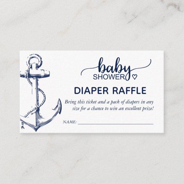 Diaper Raffle Nautical Anchor Navy Blue Tilläggskort (Framsida)