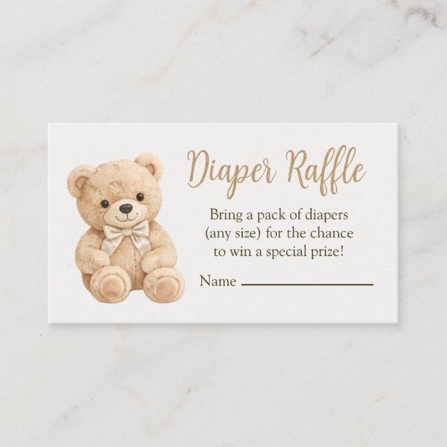 Diaper Raffle Neutral Teddy Bear Baby Shower Boho Tilläggskort (Framsida)