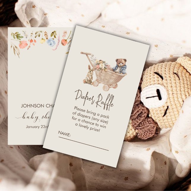 Diaper Raffle Neutralt Boho Nalle Baby Shower Tilläggskort (Display Shower Boho Nursery Gift Tag Enclosure Invitation)