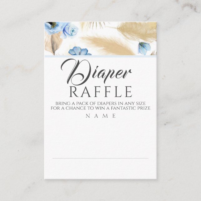 Diaper Raffle Pampas Grass Dusty Blue Baby Shower Visitkort (Framsida)