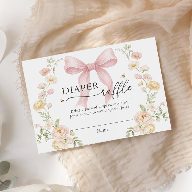 Diaper Raffle Pink Bow Baby Shower Enclosure Card  Tilläggskort (Skapare uppladdad)