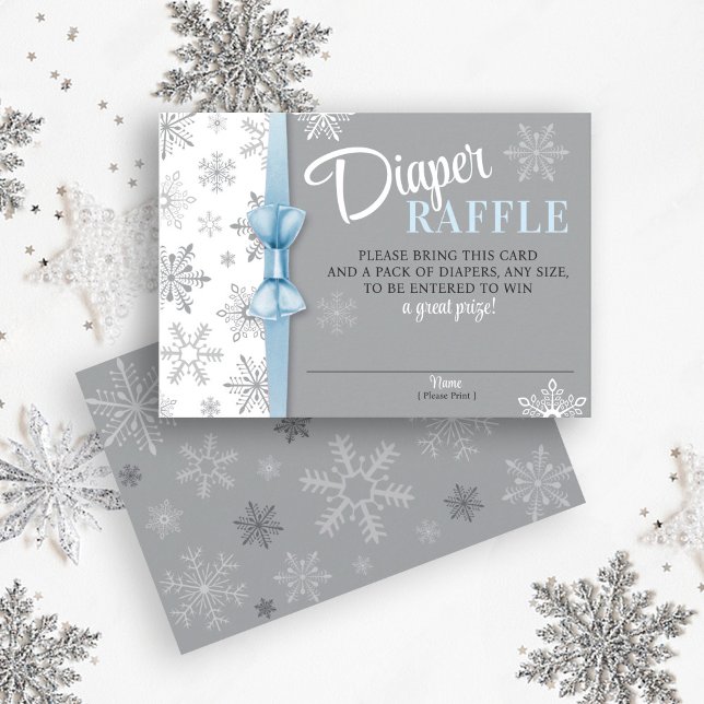 Diaper Raffle Pojke Blue Grått Snowflake Winter Tilläggskort (Cute Snowflake Winter Baby Boy Shower Diaper Raffle invitation enclosure card, blue, gray, Snow)