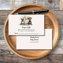 Diaper Raffle Puppy Hund Watercolor Baby Shower Tilläggskort