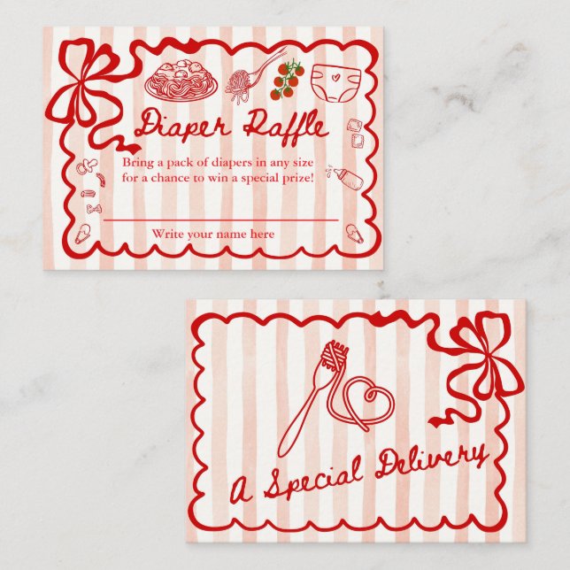 Diaper Raffle Red Bow Frame Enclosure Card Tilläggskort (Fram/baksida)