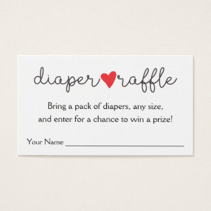 Diaper Raffle Red Heart Baby Shower Visitkort