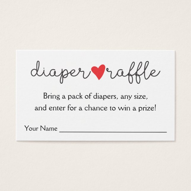 Diaper Raffle Red Heart Baby Shower Visitkort (Framsidan)