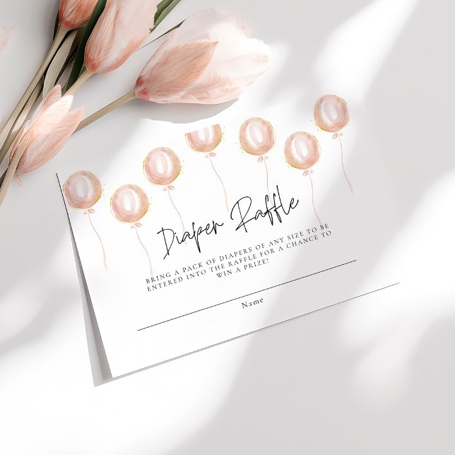 Diaper Raffle Rosa Balloon its a Girl Baby Shower Tilläggskort (Skapare uppladdad)