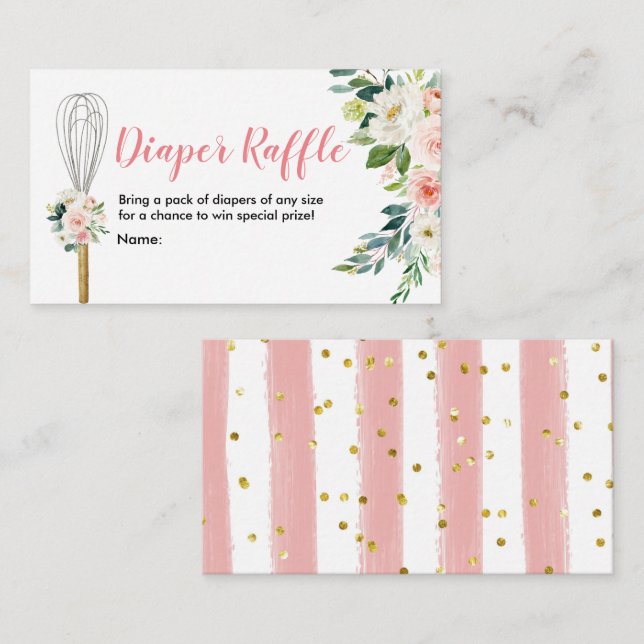 Diaper Raffle Rosa Blommigt  snart till inpiskning Tilläggskort (Fram/baksida)