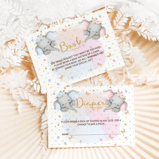 Diaper Raffle Rosa Blue Blommigt Elephant Tilläggskort (Skapare uppladdad)