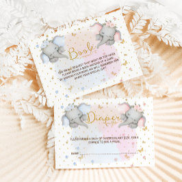 Diaper Raffle Rosa Blue Blommigt Elephant Tilläggskort