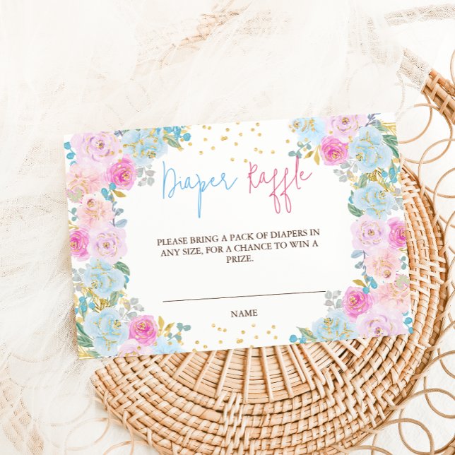 Diaper Raffle Rosa Blue Blommigt Tilläggskort (Skapare uppladdad)