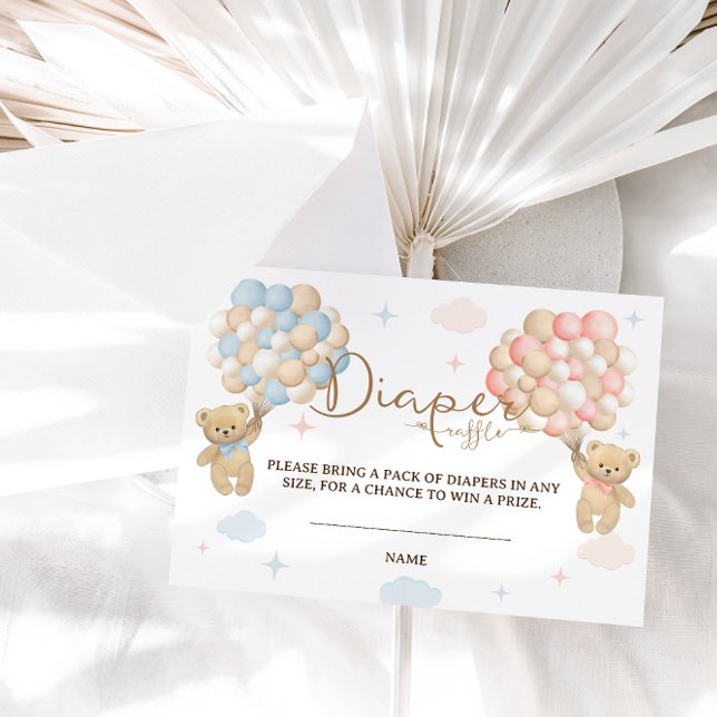 Diaper Raffle Rosa Blue Gender Reveal Bears Tilläggskort (Skapare uppladdad)