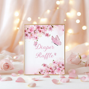 Diaper Raffle rosa Butterfly Baby-dusch Poster