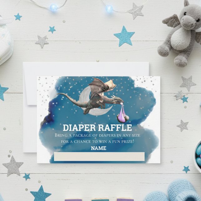 Diaper Raffle Rosa Dragon Silver Star Inbjudningar (Skapare uppladdad)