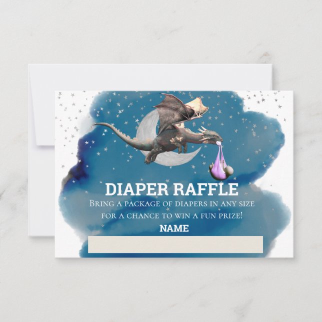 Diaper Raffle Rosa Dragon Silver Star Inbjudningar (Framsida)