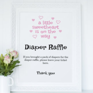Diaper Raffle Rosa Girl Baby Shower Sign Sign Poster