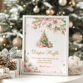 Diaper raffle rosa guld Julgran Baby dusch Poster