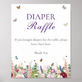 Diaper Raffle | Rosa Lila blommor & Butterflies Poster