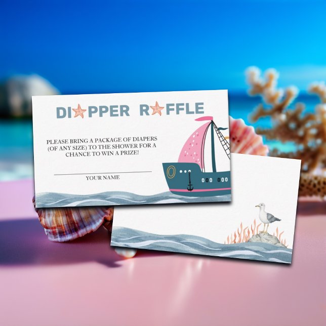 Diaper Raffle Rosa Nautical Baby Shower Tilläggskort (Skapare uppladdad)