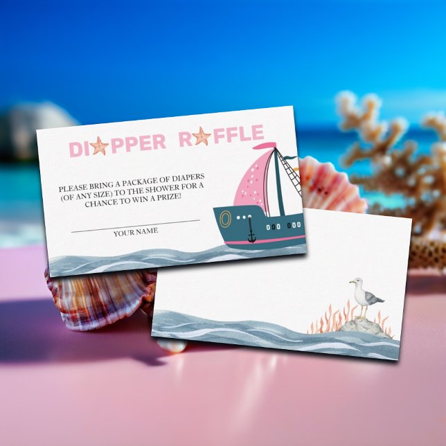 Diaper Raffle Rosa Nautical Baby Shower Tilläggskort (Skapare uppladdad)