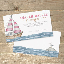 Diaper Raffle Rosa Nautical Baby Shower Tilläggskort
