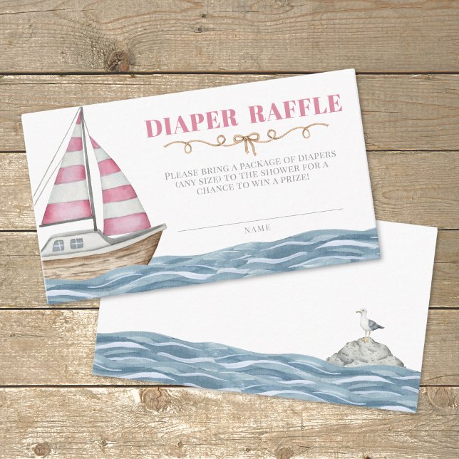 Diaper Raffle Rosa Nautical Baby Shower Tilläggskort (Diaper Raffle Pink Nautical Baby Shower Enclosure Card )