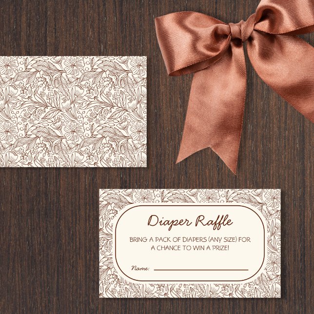 Diaper Raffle Rustic Floral Brown Handwritten Tilläggskort (Diaper Raffle Rustic Floral Brown Handwritten Enclosure Card)