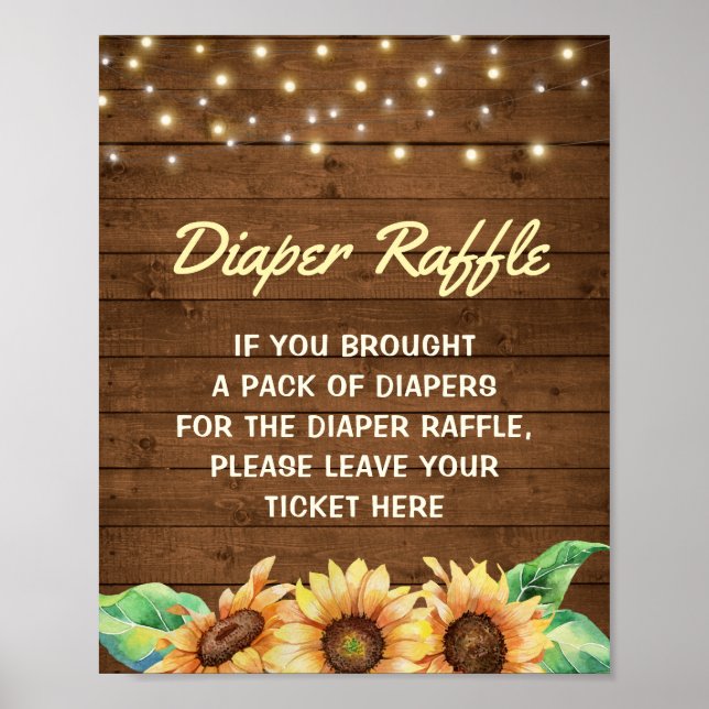 Diaper Raffle Rustic Gult Solblomma Babykläder Poster (Framsidan)