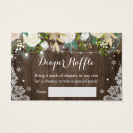 Diaper Raffle Rustic Wood Blommigt String Ljus Visitkort