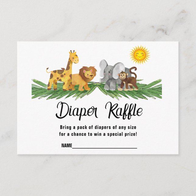 Diaper Raffle Safari Animals Baby Shower Card Tilläggskort (Framsida)