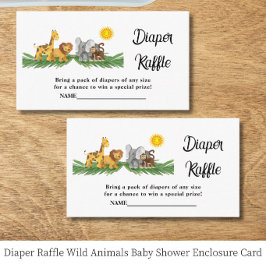 Diaper Raffle Safari Animals Baby Shower Card Tilläggskort