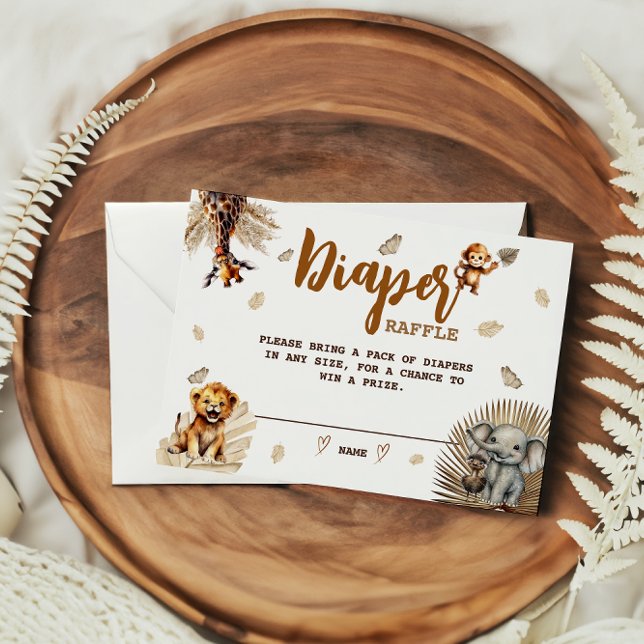 Diaper Raffle Safari Cute Animals Boho Baby Shower Tilläggskort (Skapare uppladdad)
