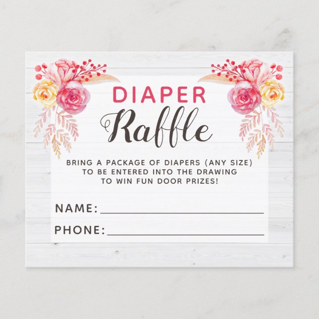 Diaper Raffle Shabby chic Rustic Baby Shower-spel Flygblad (Framsidan)