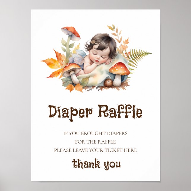 Diaper Raffle Sign Baby Shower Woodland Fairy Poster (Framsidan)