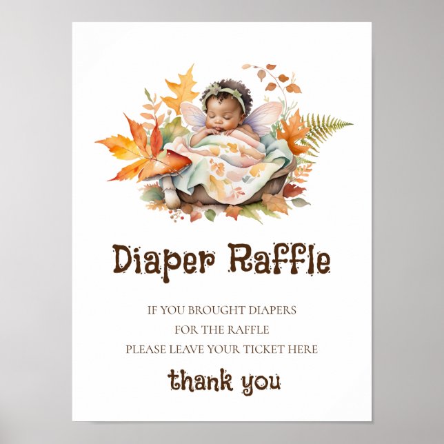 Diaper Raffle Sign Baby Shower Woodland Fairy Poster (Framsidan)