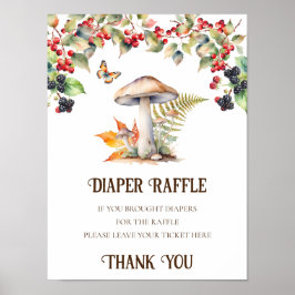 Diaper Raffle Sign Baby Shower Woodland Mushroom Poster