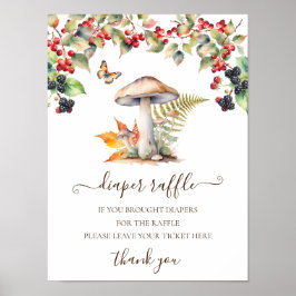 Diaper Raffle Sign Baby Shower Woodland Mushroom Poster