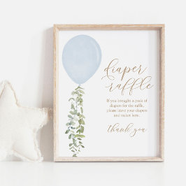 Diaper Raffle Sign Blue Balloon Boy Shower Poster