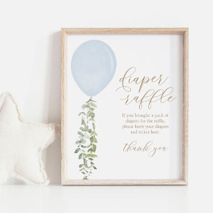Diaper Raffle Sign Blue Balloon Boy Shower Poster