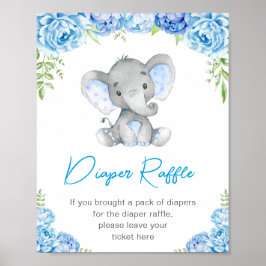 Diaper Raffle Sign Blue Elephant Pojke Shower Poster