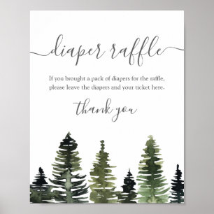 Diaper Raffle Sign Gräs Träd Woodland Baby Shower Poster