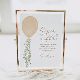 Diaper Raffle Sign Guld Balloon Baby Shower Poster