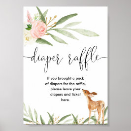 Diaper raffle Sign hjort rosa greenery guld Poster